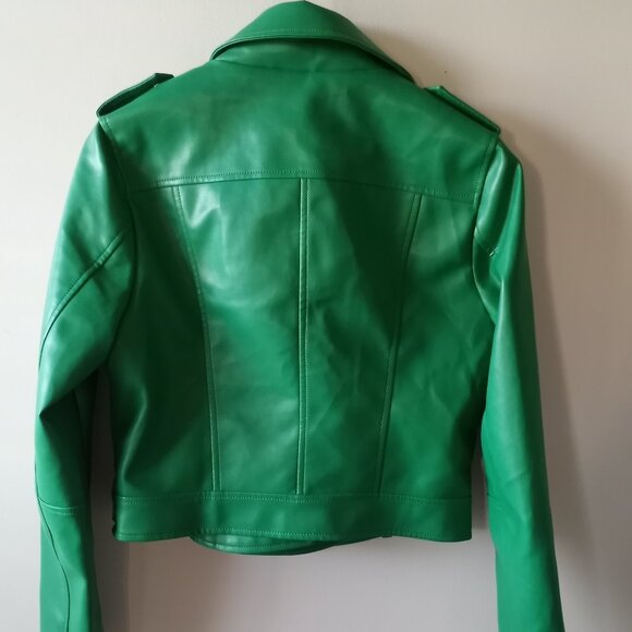 Faux Leather Cropped Moto Jacket Green Size L NWOT - Picture 14 of 16